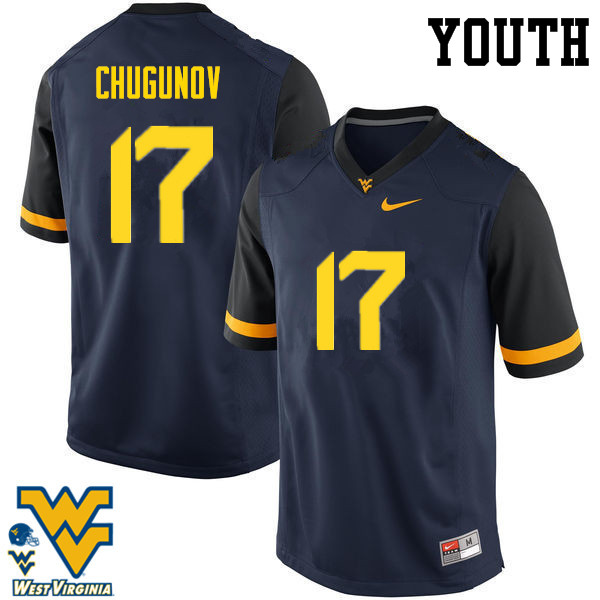 NCAA Youth Mitch Chugunov West Virginia Mountaineers Navy #17 Nike Stitched Football College Authentic Jersey WO23I56VX